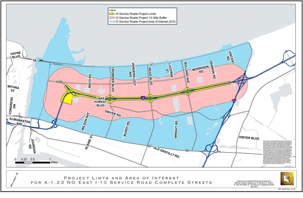 I-10 Project Limits and Area of Interest Map